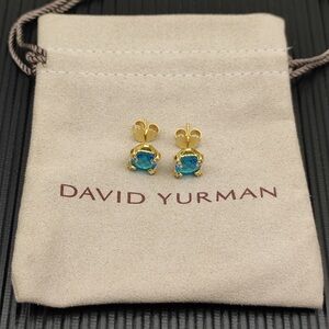 David Yurman Blue Stone Stud Earrings Gold Minimal